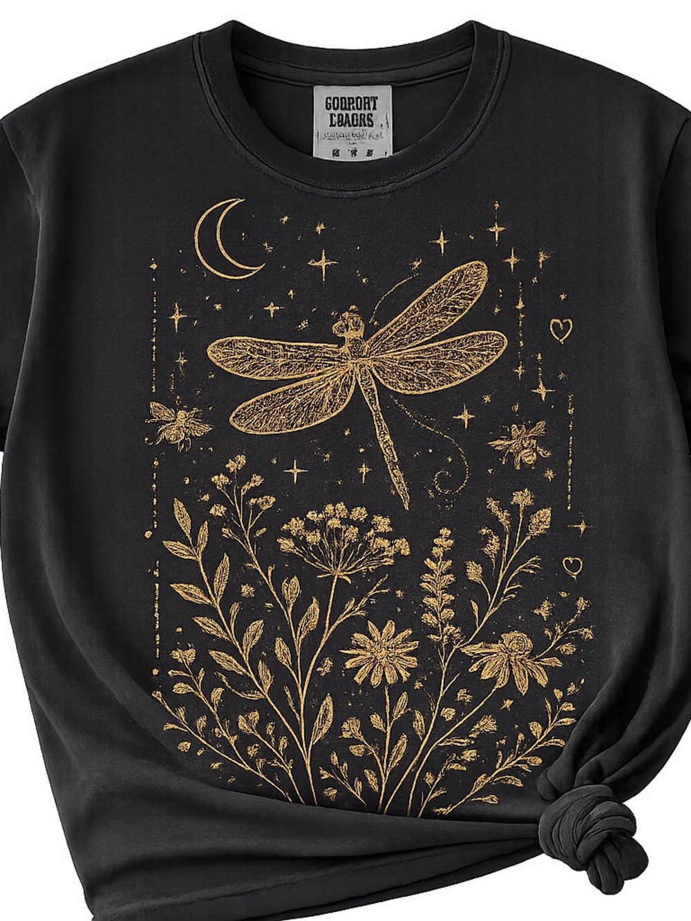 Dragonfly Moon Comfort Colors Tee Celestial Boho Botanical Graphic Shirt - Picture 2 of 6